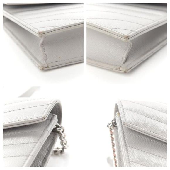 Saint Laurent Monogram Envelope Chevron Woc Souris Grey Leather Shoulder Bag - Picture 12 of 12